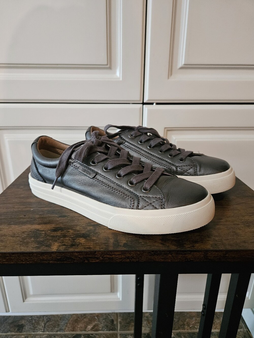 Taos Plim Soul Lux Steel Charcoal Leather Low Casual Comfort Sneaker Blokecore